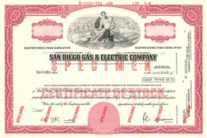 San Diego Gas and Electric Co. - Utility Specimen Stock Certificate